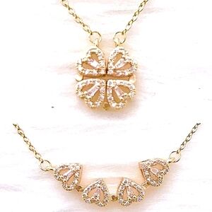 Gold CZ Clover Heart Charm Necklace 18"-22"chain